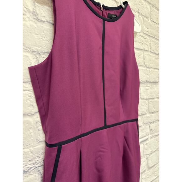 J. Crew Wine Berry Sleeveless Midi Pencil Dress 100% Wool w/Pockets Black Trim 8 - Picture 2 of 5
